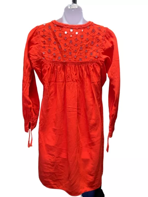 Madewell Eyelet Daybreak Dress F0952 Linen Blend Red Orange Women’s  XXS Pockets 3