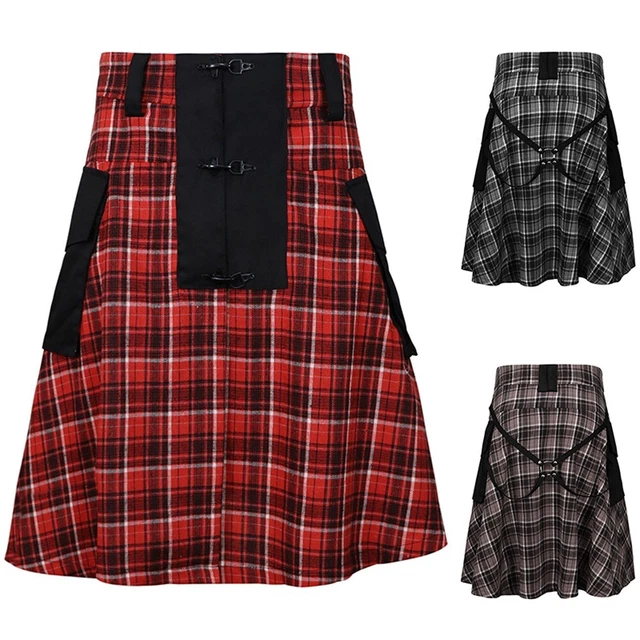 Utile gonna da uomo primavera kilt misto cotone Highland gotica tasca a pieghe