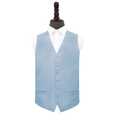Dusty Blue Mens Waistcoat Satin Plain Solid Formal Wedding Tuxedo Vest by DQT