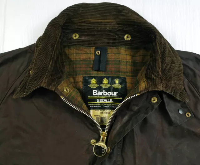 HOT VTG BARBOUR A103 BEDALE WAXED Cotton PLAID LINED BROWN COAT