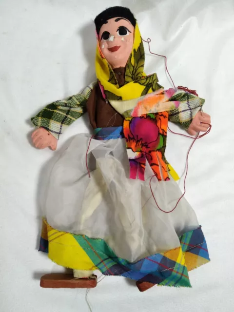 Vintage Girl Marionette Doll Puppet Ceramic Wood 13" Tall