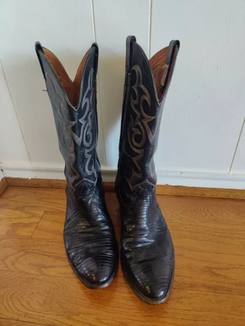 VINTAGE NOCONA MEN'S Black Leather Lizard Cowboy Western Boots 9.5 D ...
