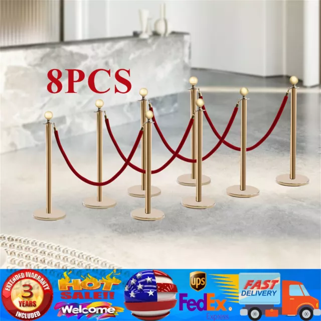 NEW 8 PCS Crowd Control Stanchion Gold Posts Dividing Velvet Rope Column Barrier
