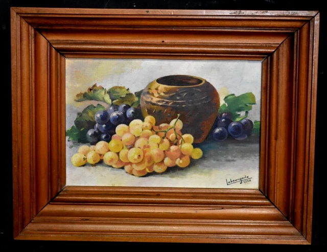 ANCIEN TABLEAU HUILE / toile nature morte entablement signé bernet