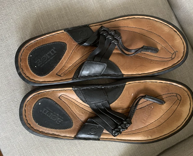 Womens Born Thong Sandal Black Leather Size 9