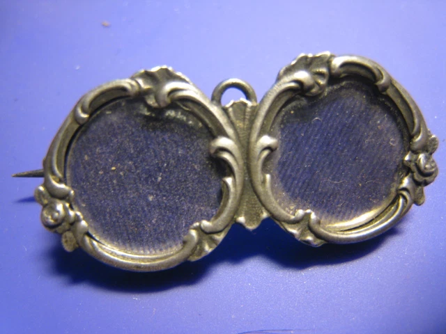 BROCHE ARGENT ancienne PORTE-PHOTO double ART NOUVEAU Napoléon III
