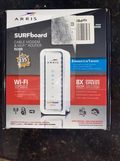 Motorola Arris SURFboard Modem & Wi-Fi Router N300 SBG6400 Open Box-new