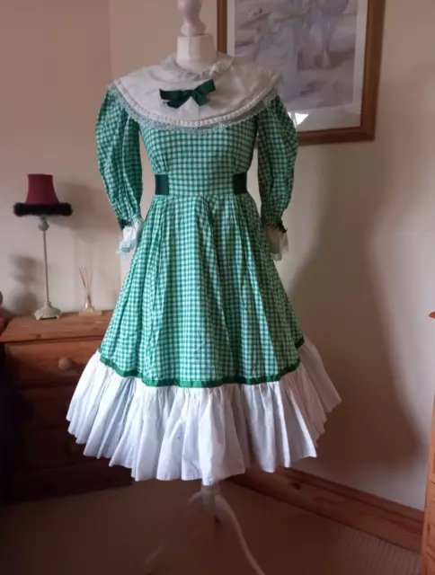 Abito gingham verde stile vittoriano 34" busto