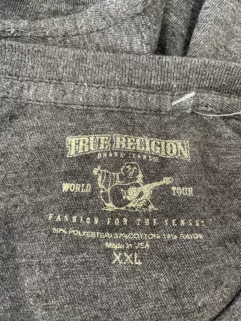 True Religion Mens Gray Logo Print Crew Neck Short Sleeve Tee Shirt Sz XXL 3