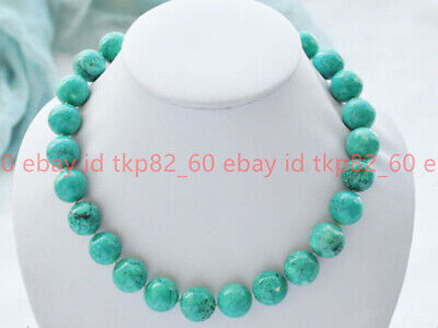 AAA 10mm Natural Old Rock Blue Turquoise Round Gemstone Beads Necklace 18''