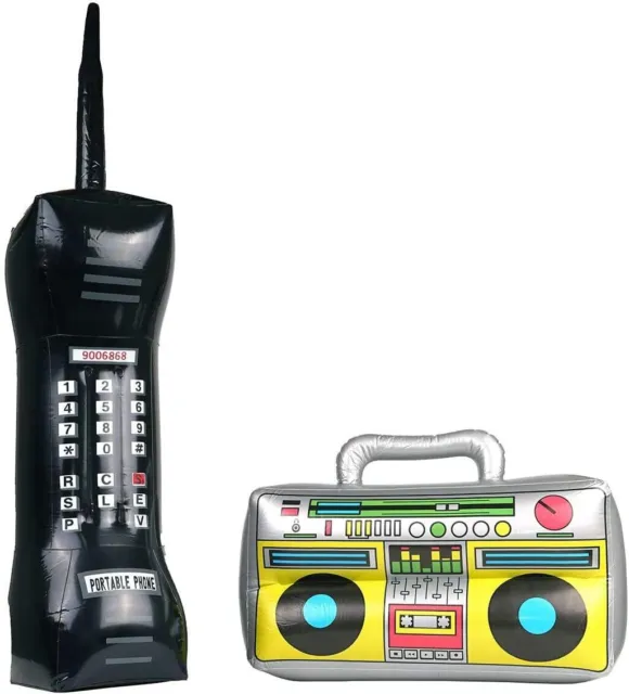 Inflatable Boom Box & Mobile Phone Set- Blow up Retro 80s 90s Fancy Dress Party