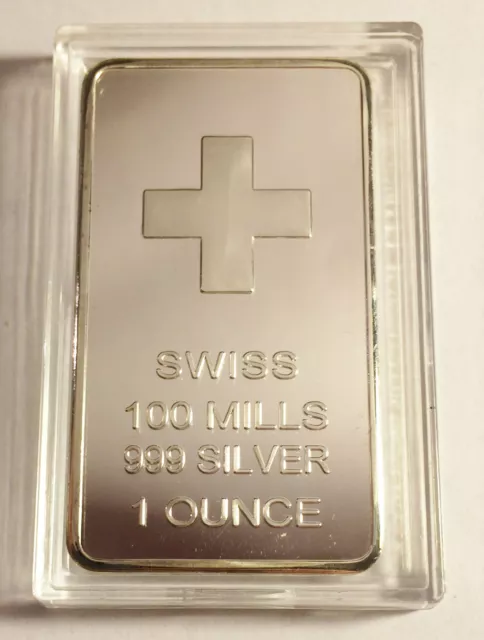 Awesome "SWISS CROSS" 1 Troy Oz Ingot Finished in 999 Fine Silver