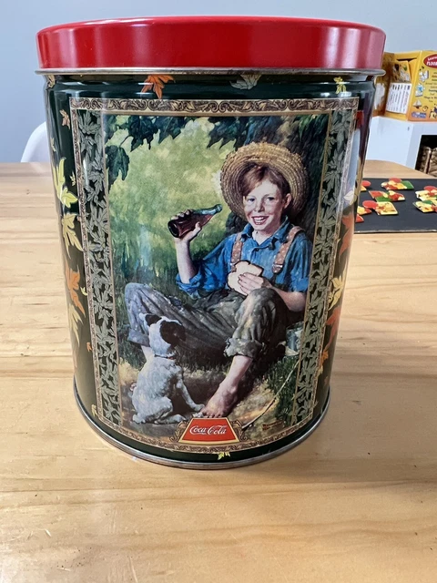 Vintage Coca Cola Tin with  Puzzle Boy & Dog drinking coke w/sandwich 1998