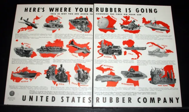 1942 Old Wwii Magazine Print Ad, Us Rubber Co, Where Your Rubber Is Going, War!