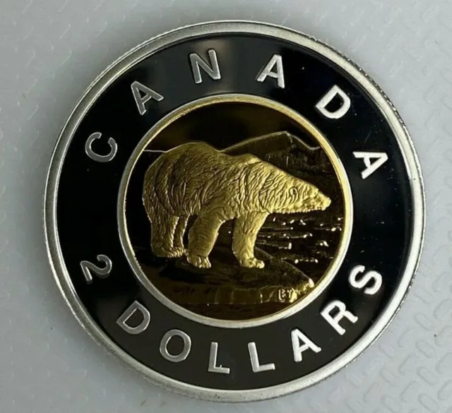 2008 Canada Toonie Proof Silver With Gold Plate Two Dollar Coin