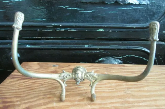Vintage Brass Hat Rack Hall Tree Double Hook w Eagle Bird & Screw Back w Nut