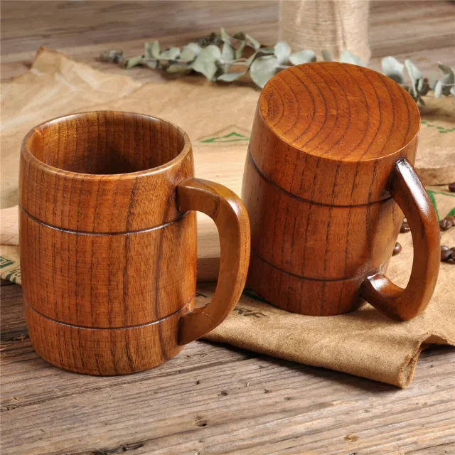 320ml Beer Mug Handmade Wooden Tankard Stein Beer Brown Wood Drink Cup Gift