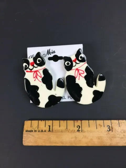 Vintage Retro CAT Earrings Black and White Funny Cats Casa Mia Made in Taiwan