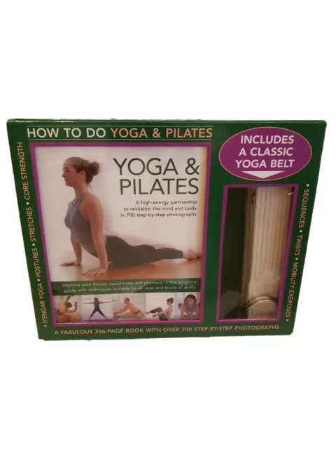 Guide pédagogique Yoga Pilates avec ceinture de yoga 700 photos 250 pages. Neuf en boite