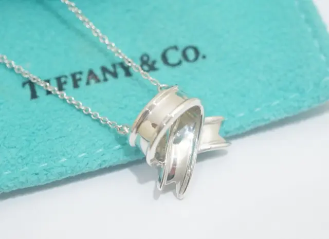 Tiffany & Co. Twist Bow Ribbon Necklace 16 Silver 925 & 18K Gold Auth w/Bag