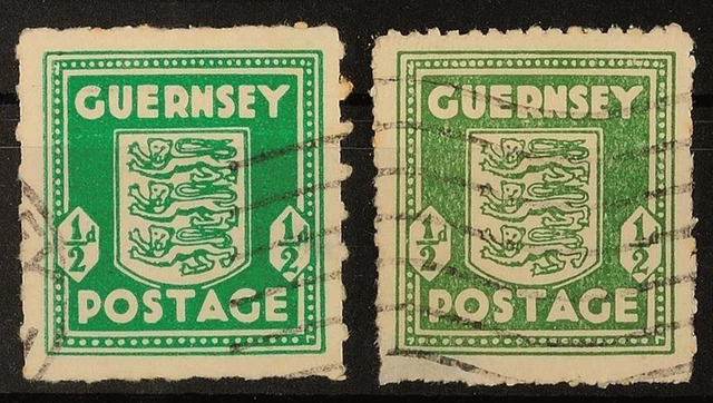 12083) Guernsey 1 gestempelt 1/2 d blaugrün und olivgrün
