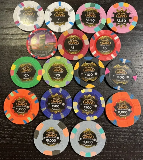 Indiana Grand Casino Poker Chip Sample Set 17 CHIPS Paulson