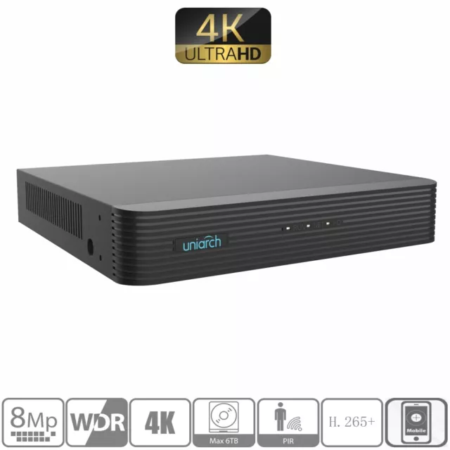 Uniarch NVR 10-Kanal Aufzeichnungsgerät Rekorder 4K UHD bis 8MP Kamera Onvif