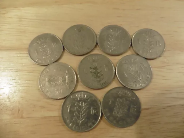 9 x 1 FRANC COINS - BELGIUM - PRE-EURO 1950s - 1970s 2