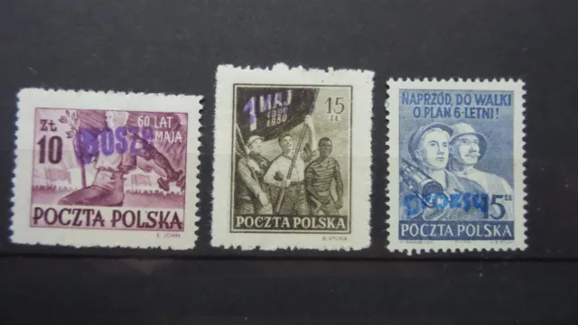 Polen 1950 / Kat. Fischer Nr. 514 – 515 + 527  mit Aufdruck Groszy  Postfrisch