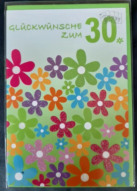 GRUSSKARTE ZUM 30. Geburtstag Glückwünsche Geburtstagskarte mit Glitzer