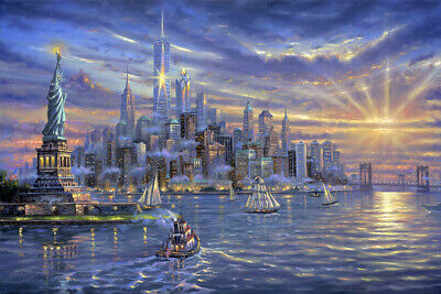 Port of New York Statue Of Liberty Oil painting Art Printed on canvas L2783
