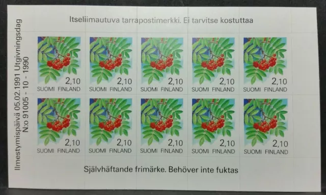 1991 SUOMI FINLANDIA  Minifoglio autoadesivo  "Fiori Finlandesi" MNH** RF03