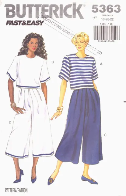 Butterick Pattern 5363~Misses' Petite Top & Split Skirt~Loose-Fitting ~ 18-20-22
