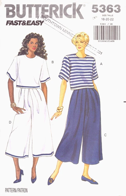 Butterick Pattern 5363~Misses' Petite Top & Split Skirt~Loose-Fitting ~ 18-20-22