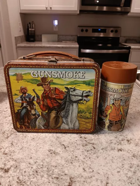 1972 Gunsmoke Lunch Box & Thermos * Vintage *  Lunchbox tin kit pail NICE