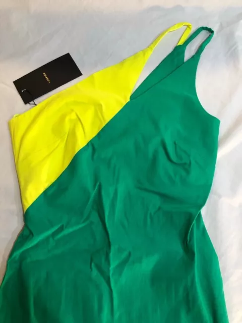 Vesper Women's Sheath Dress Green Yellow Color Block Single Shoulder Sz 12 2