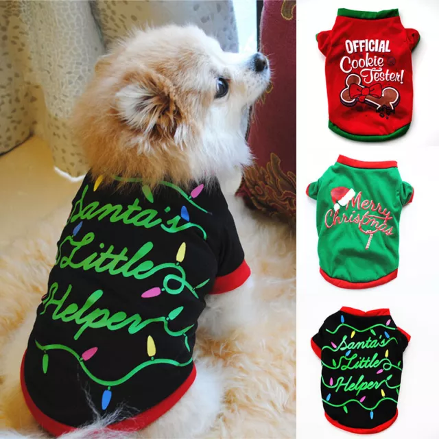 Navidad Gato Cachorro Perro Pequeño Chaleco Sudadera Camiseta Mascota Ropa T <