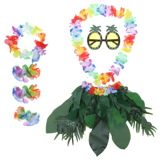 1 Set Hawaii Party Hula Leaf Jupe avec ananas Lunettes de soleil Fleur Hawaii Co