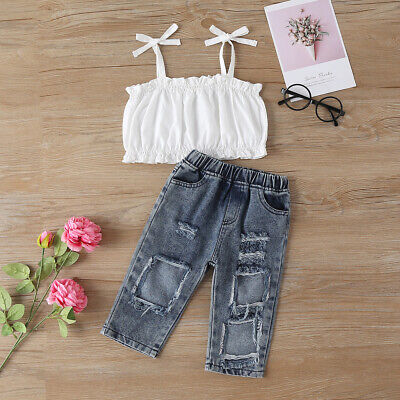 Kids Toddler Baby Girls Tops Denim Trousers Outfit Summer Camisole T-shirt 2PCS