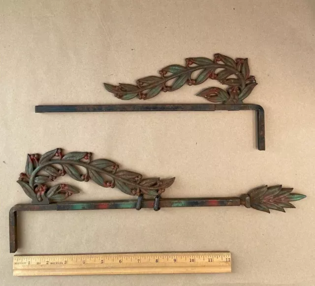 2 Two Antique Victorian Cast Iron Art Nouveau Curtain Rod Holder Green Red 1 Tip
