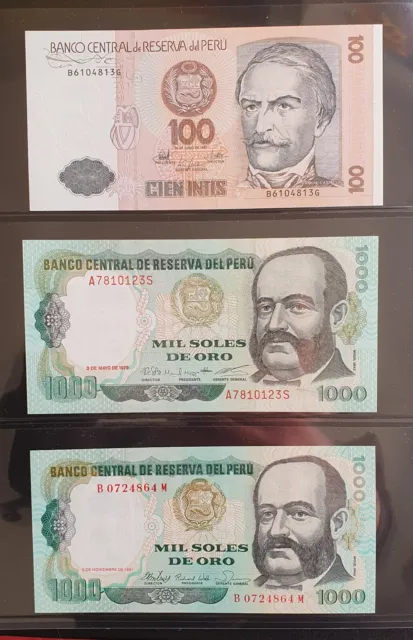 Peru Set of 3 100-1000-1000 Banknotes.(UNC)