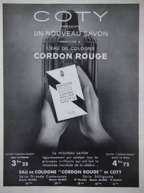 Publicité 1935 Cordon Rouge Coty Savon Parfumé Eau De Cologne - Advertising