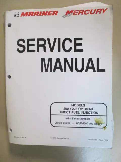 Oem 1999 Mariner Mercury Outboard Service Manual 200-225 Dfi 90-859769