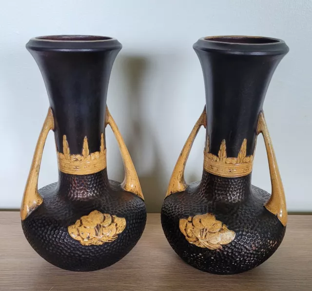 Pair of unusual Bretby Clanta Ware Vases c.1925 2