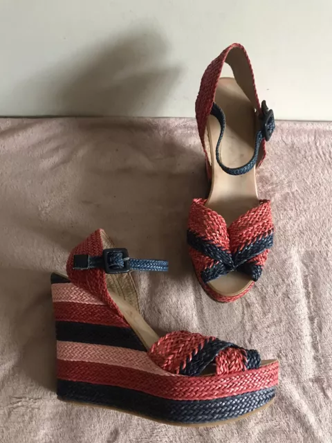ZARA ESPADRILLE SANDALS Red Pink Navy Woven High Wedge And Platform Size 5 38 26.00 PicClick UK
