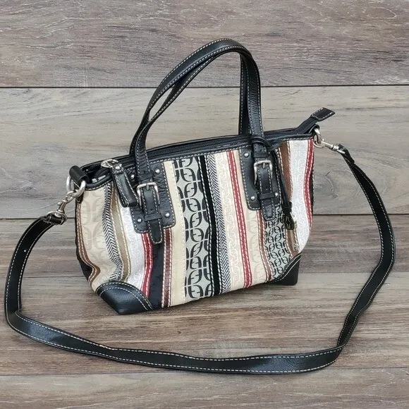 FOSSIL Leather Y2K  Vintage Bag Patchwork Stripe Purse Suede Textile Logo
