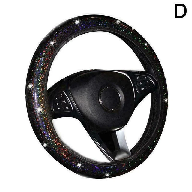 STARRY BLACK DIAMOND Bling Rhinestone Car SteeRings Wheel Cover PU