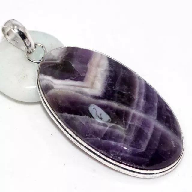 Banded Amethyst 925 Silver Plated Gemstone Pendant 2.5" Handcrafted Gift GW