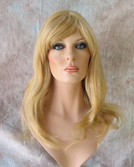 LYDIA HH | Medium Blonde 100% Human Hair Wig Long Waves Part Bangs