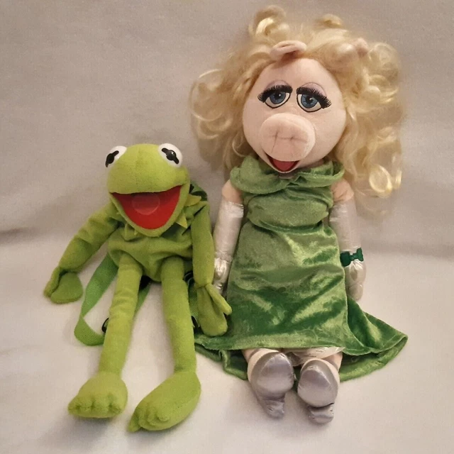 THE MUPPETS KERMIT the Frog Backpack & Miss Piggy w Green Dress Plush
